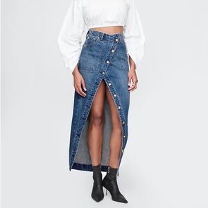 Cult Gaia Gap Asymmetrical Denim Maxi Skirt